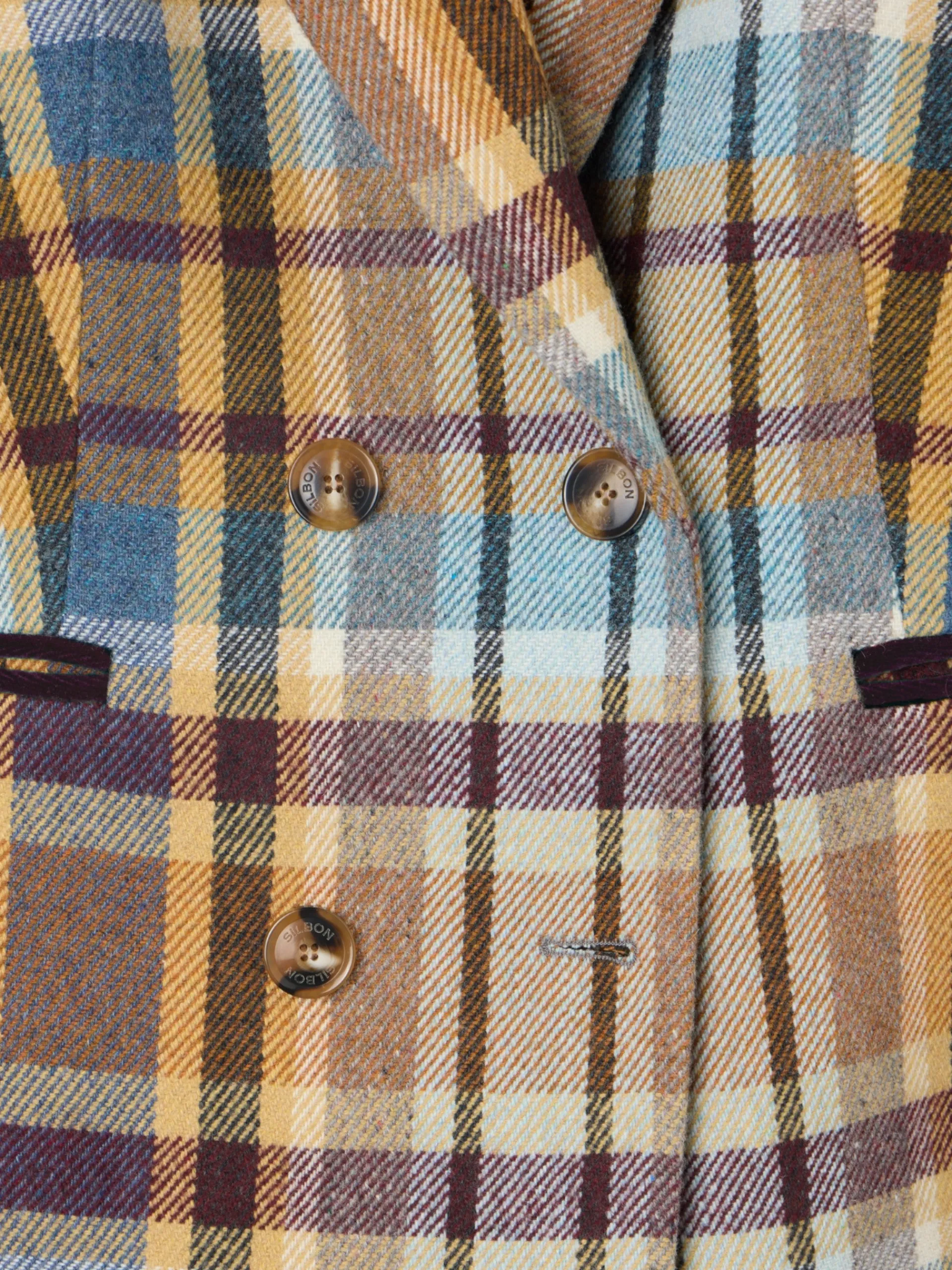 Silbon Abrigos Y Exterior-Abrigo cruzado cuadros es Marron