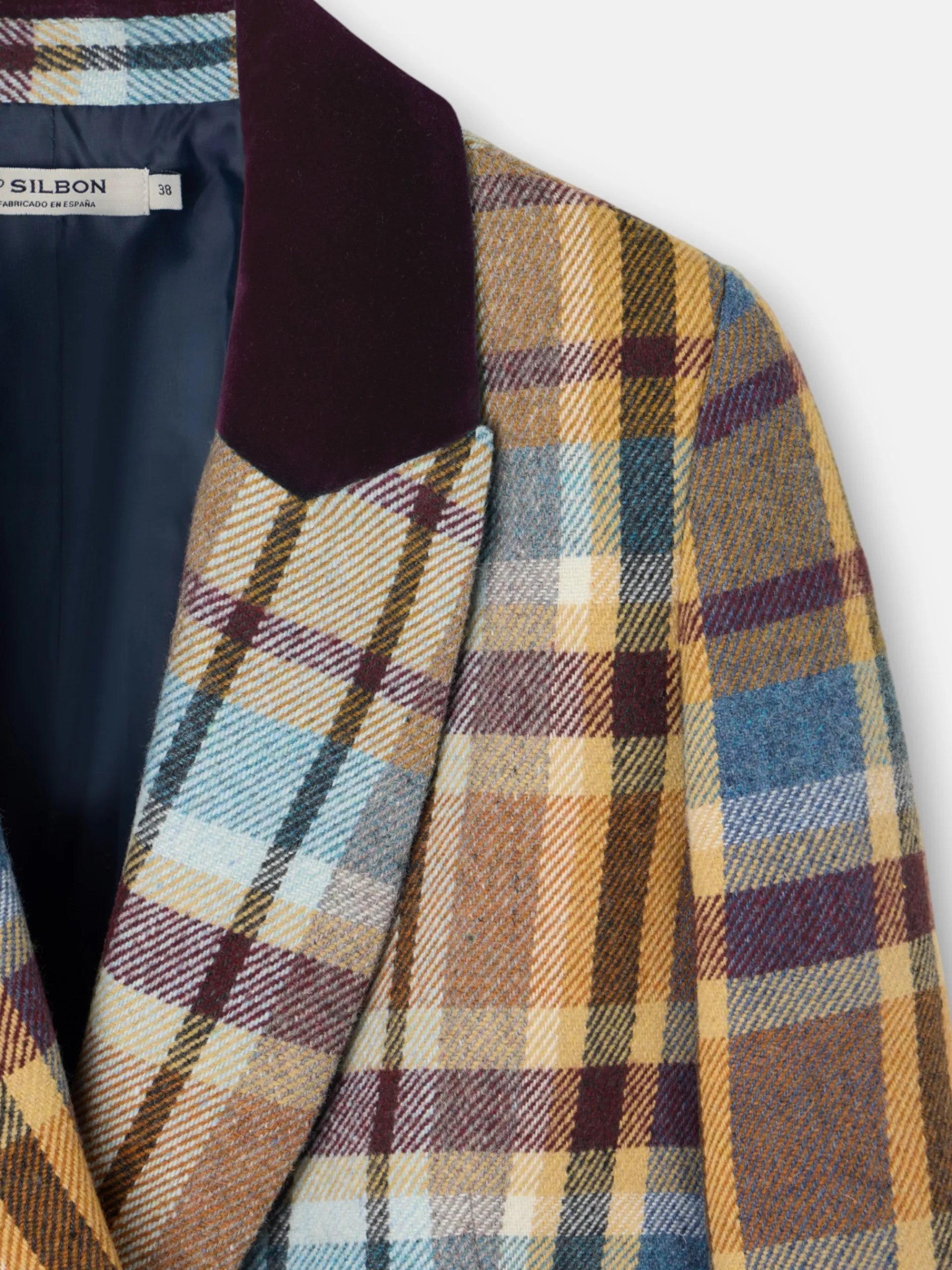 Silbon Abrigos Y Exterior-Abrigo cruzado cuadros es Marron