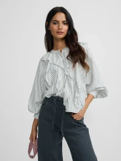 Silbon Camisas Y Blusas-Blusa chorreras rayas blanca Blanco