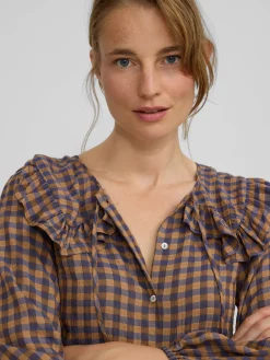 Silbon Camisas Y Blusas-Blusa cuello bobo vichy Azul