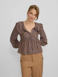 Silbon Camisas Y Blusas-Blusa cuello bobo vichy Azul