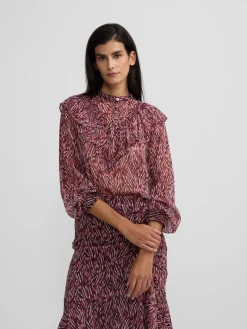 Silbon Camisas Y Blusas-Blusa volante estampado animal print Burdeos
