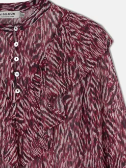 Silbon Camisas Y Blusas-Blusa volante estampado animal print Burdeos