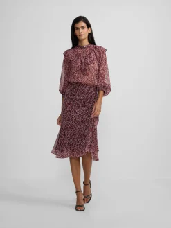 Silbon Camisas Y Blusas-Blusa volante estampado animal print Burdeos