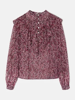 Silbon Camisas Y Blusas-Blusa volante estampado animal print Burdeos
