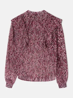 Silbon Camisas Y Blusas-Blusa volante estampado animal print Burdeos