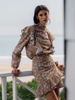 Silbon Camisas Y Blusas-Blusa volantes estampado flores Camel