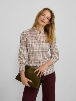 Silbon Camisas Y Blusas-Camisa fruncidos cuadros granate y azul Marron