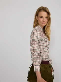 Silbon Camisas Y Blusas-Camisa fruncidos cuadros granate y azul Marron