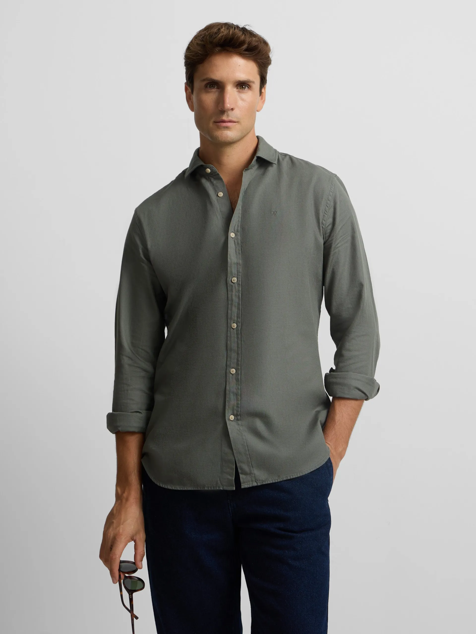 Silbon Smart Casual·Camisas Sport-Camisa sport miniestructura verde oscuro Verde oscuro
