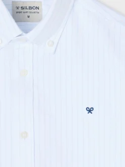 Silbon Smart Casual·Camisas Sport-Camisa sport oxford blanca raya fina Celeste