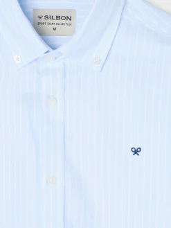 Silbon Smart Casual·Camisas Sport-Camisa sport oxford celeste raya fina Blanca
