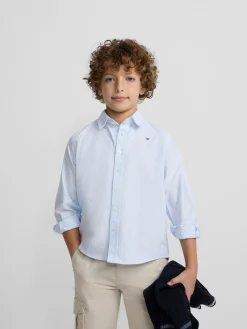 Silbon Camisas Y Poleras-Camisa sport oxford kids celeste raya fina blanca Blanco