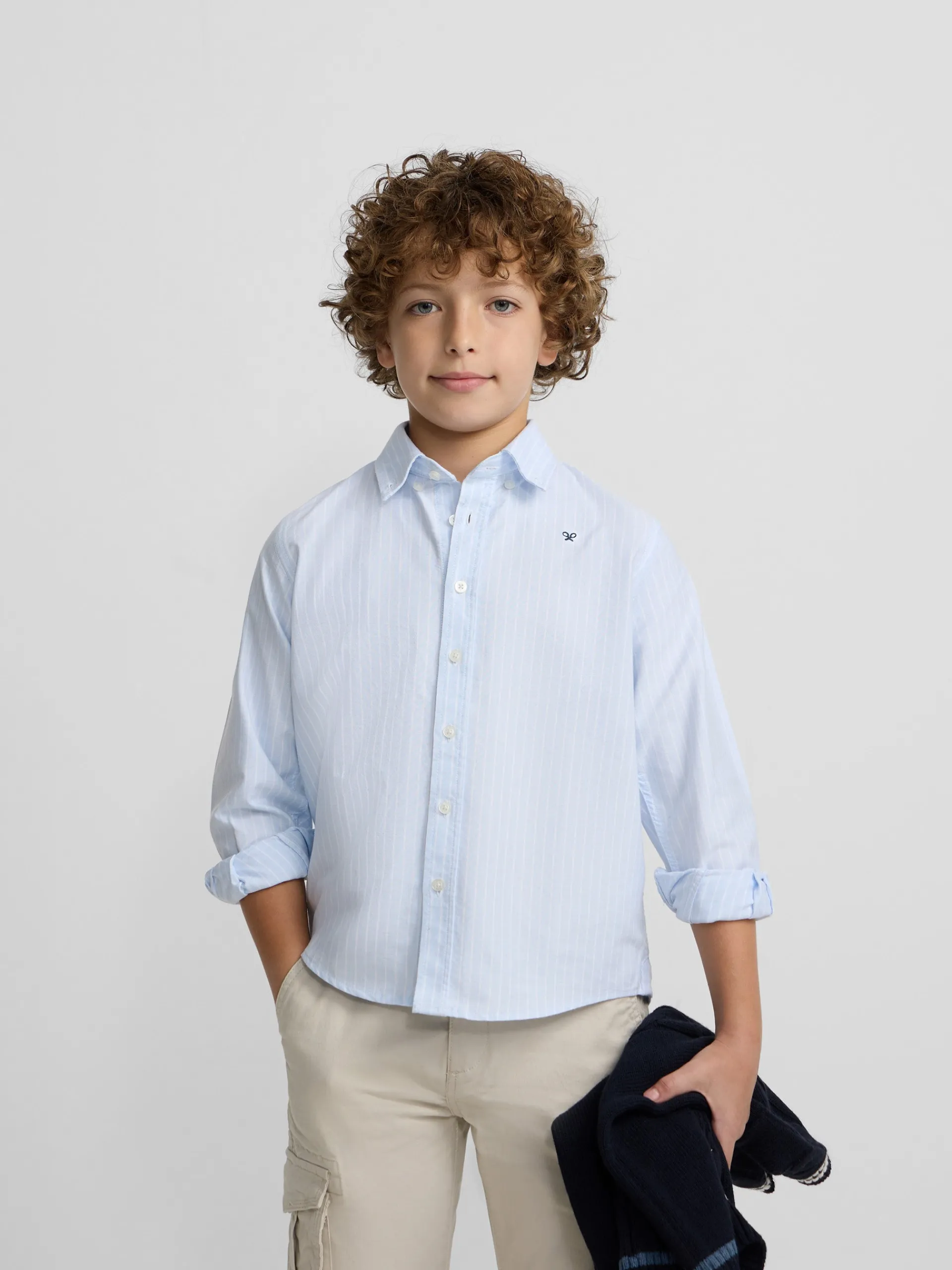 Silbon Camisas Y Poleras-Camisa sport oxford kids celeste raya fina blanca Blanco
