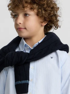 Silbon Camisas Y Poleras-Camisa sport oxford kids celeste raya fina blanca Blanco