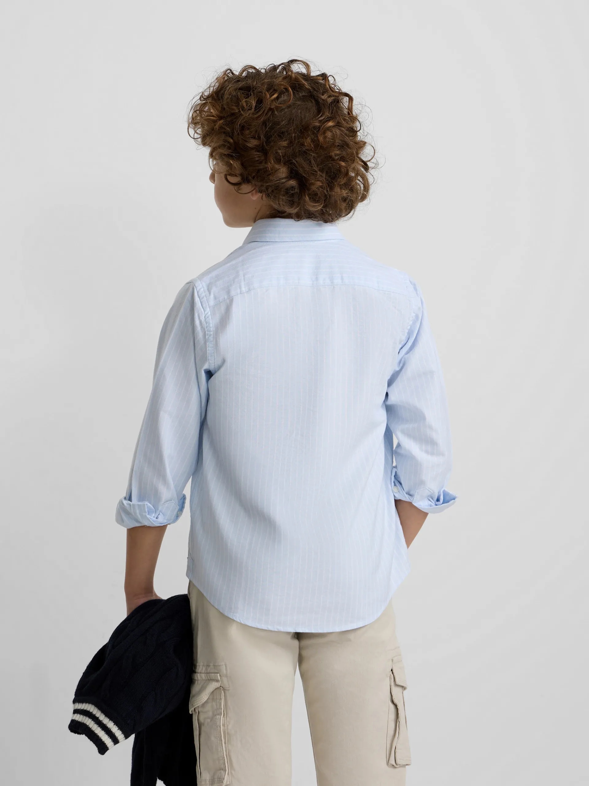 Silbon Camisas Y Poleras-Camisa sport oxford kids celeste raya fina blanca Blanco