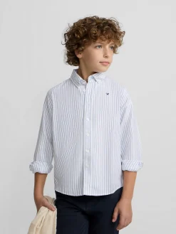 Silbon Camisas Y Poleras-Camisa sport oxford kids blanca raya fina Navy