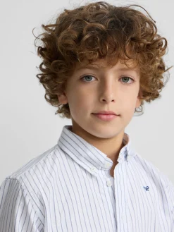 Silbon Camisas Y Poleras-Camisa sport oxford kids blanca raya fina Navy