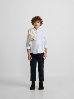 Silbon Camisas Y Poleras-Camisa sport oxford kids blanca raya fina Navy