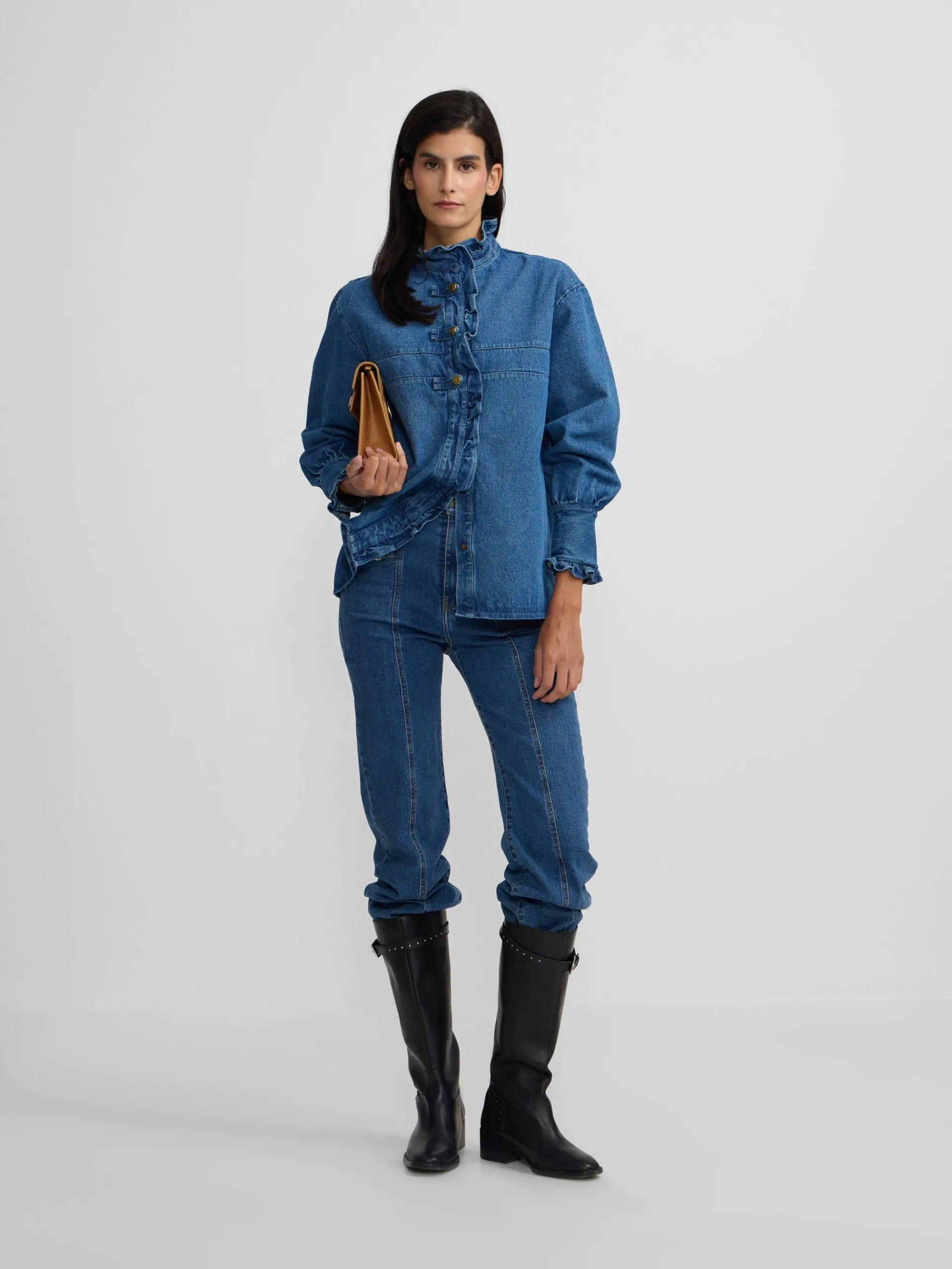 Silbon Camisas Y Blusas-Camisa volantes solapa Denim