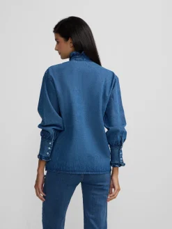 Silbon Camisas Y Blusas-Camisa volantes solapa Denim