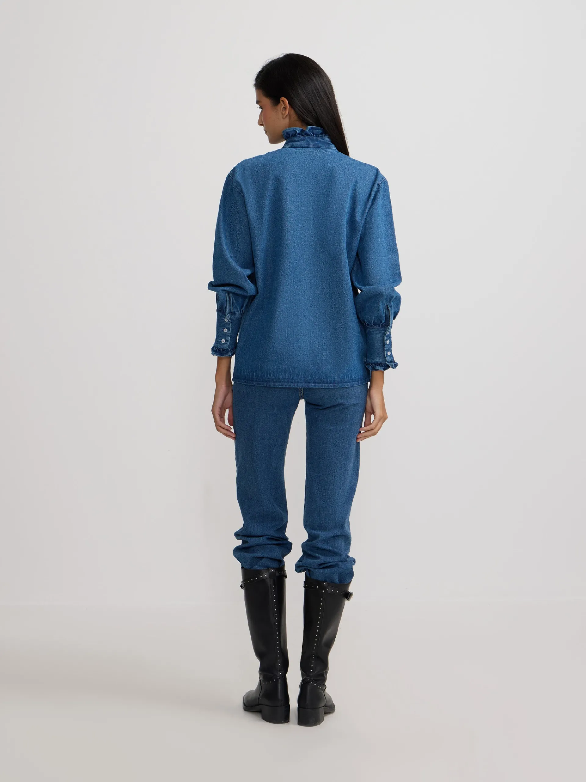 Silbon Camisas Y Blusas-Camisa volantes solapa Denim