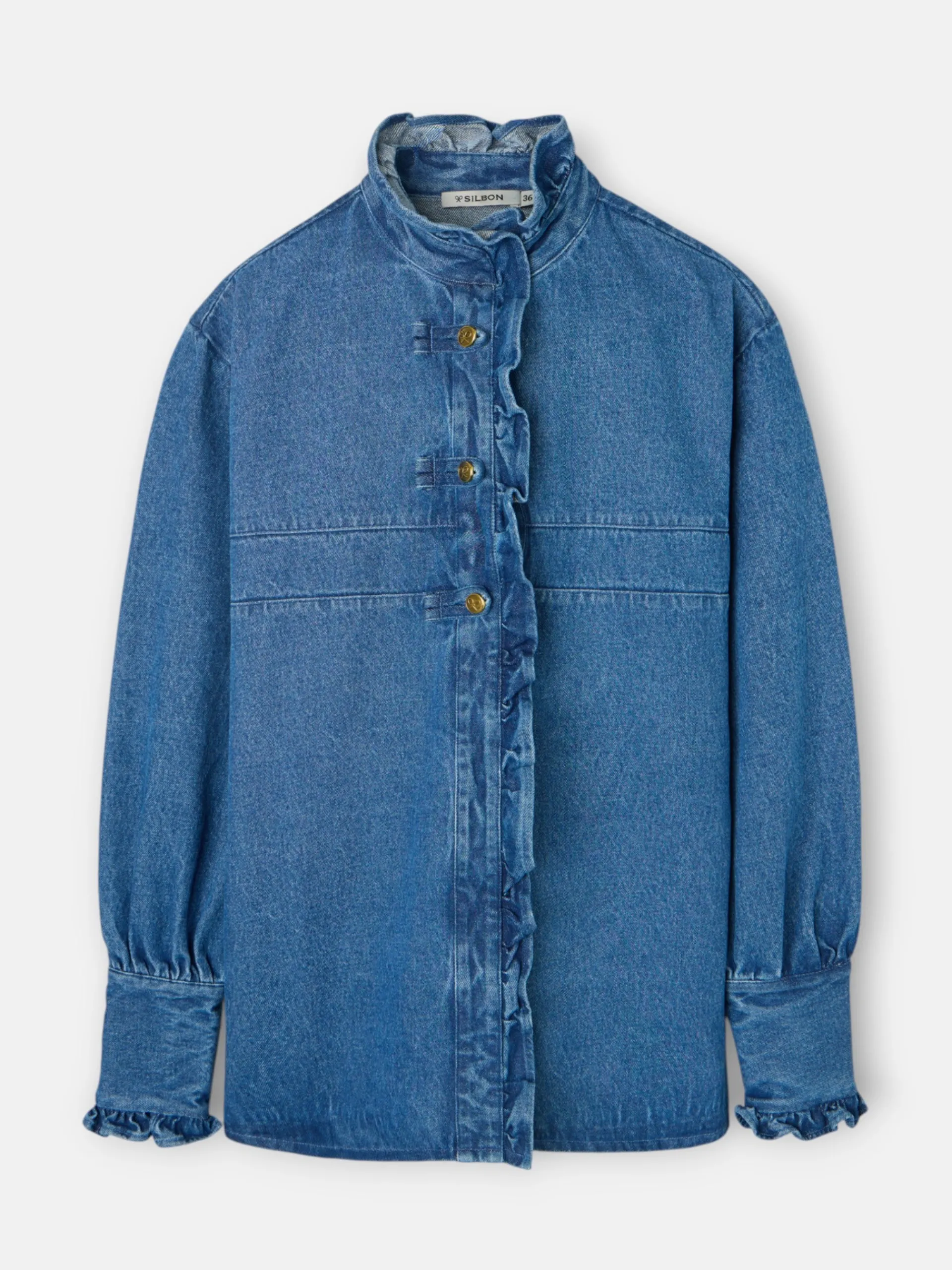 Silbon Camisas Y Blusas-Camisa volantes solapa Denim