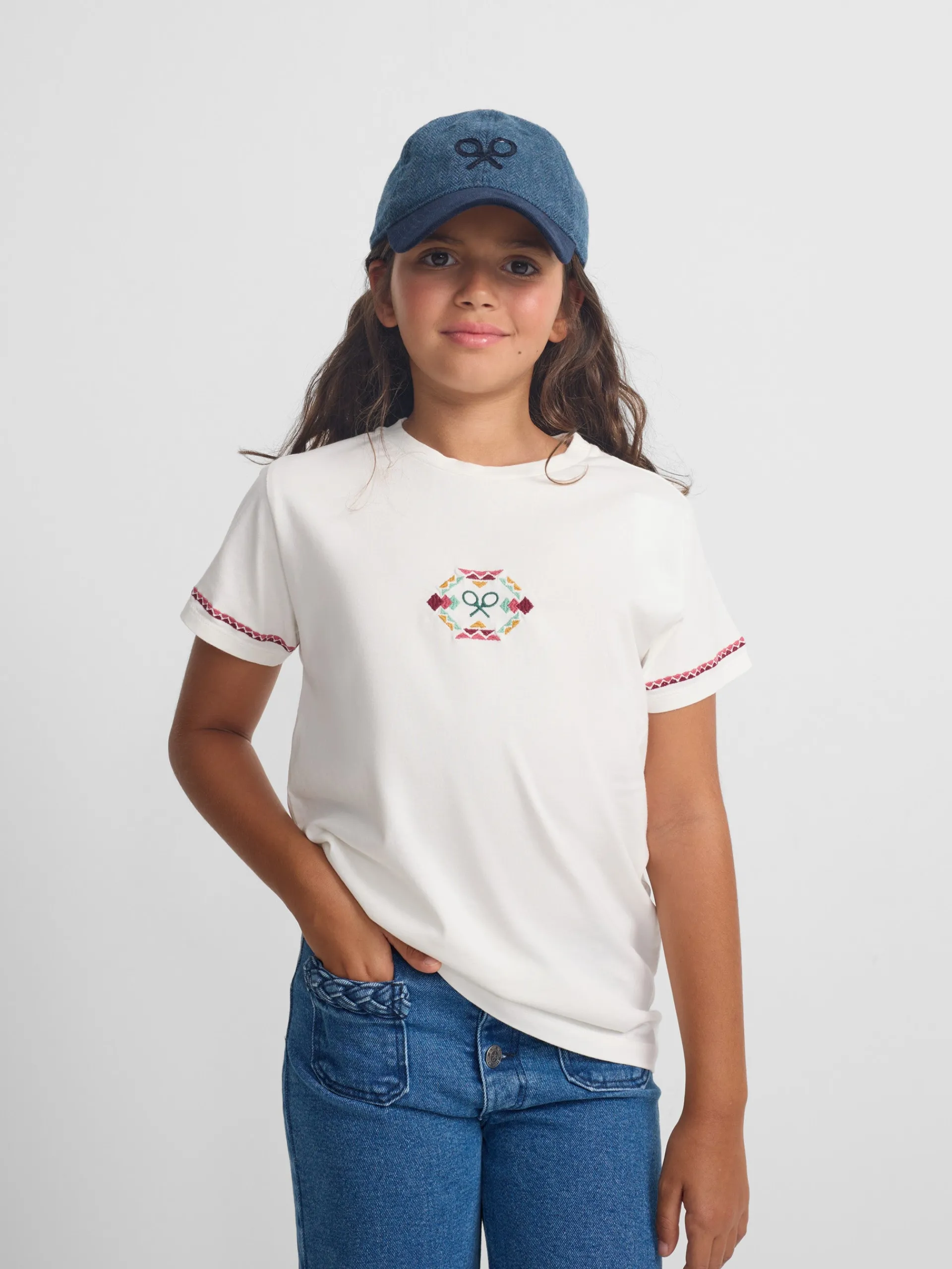 Silbon Camisetas Y Polos-Camiseta girl raqueta etnica multicolor blanca Blanco