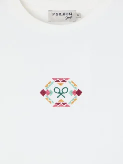 Silbon Camisetas Y Polos-Camiseta girl raqueta etnica multicolor blanca Blanco