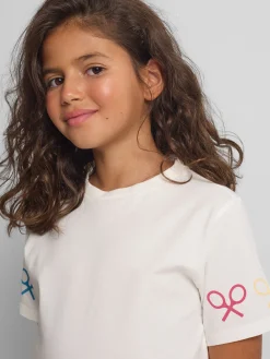Silbon Camisetas Y Polos-Camiseta girl raquetas multicolor blanca Blanco