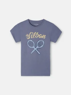 Silbon Camisetas-Camiseta kids logo raqueta Azul