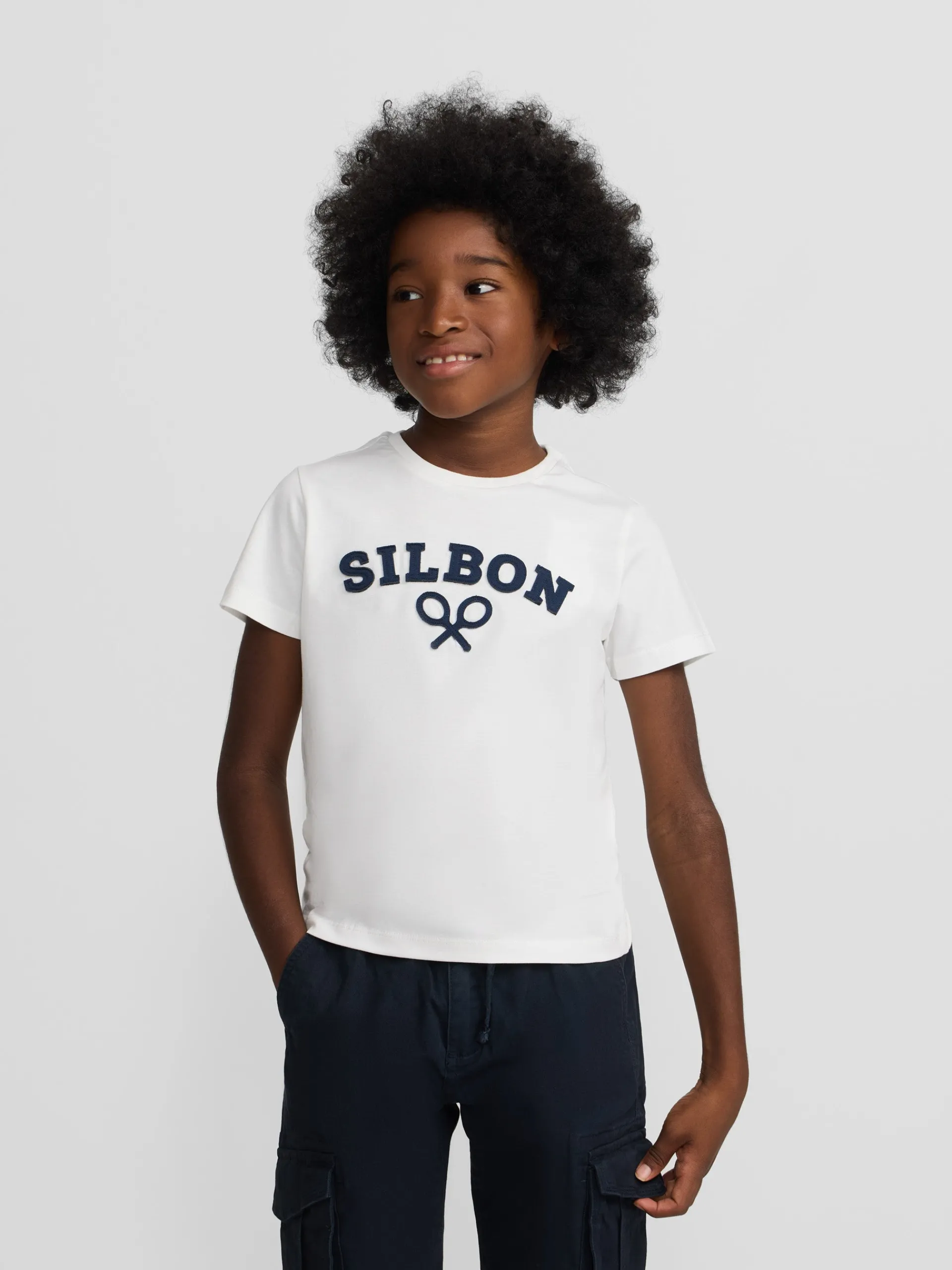 Silbon Camisetas|Chándal-Camiseta kids raqueta media blanca Blanco