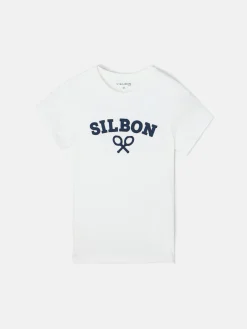 Silbon Camisetas|Chándal-Camiseta kids raqueta media blanca Blanco