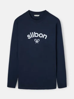 Silbon Smart Casual·Camisetas-Camiseta manga larga logo medio azul marino Azul marino