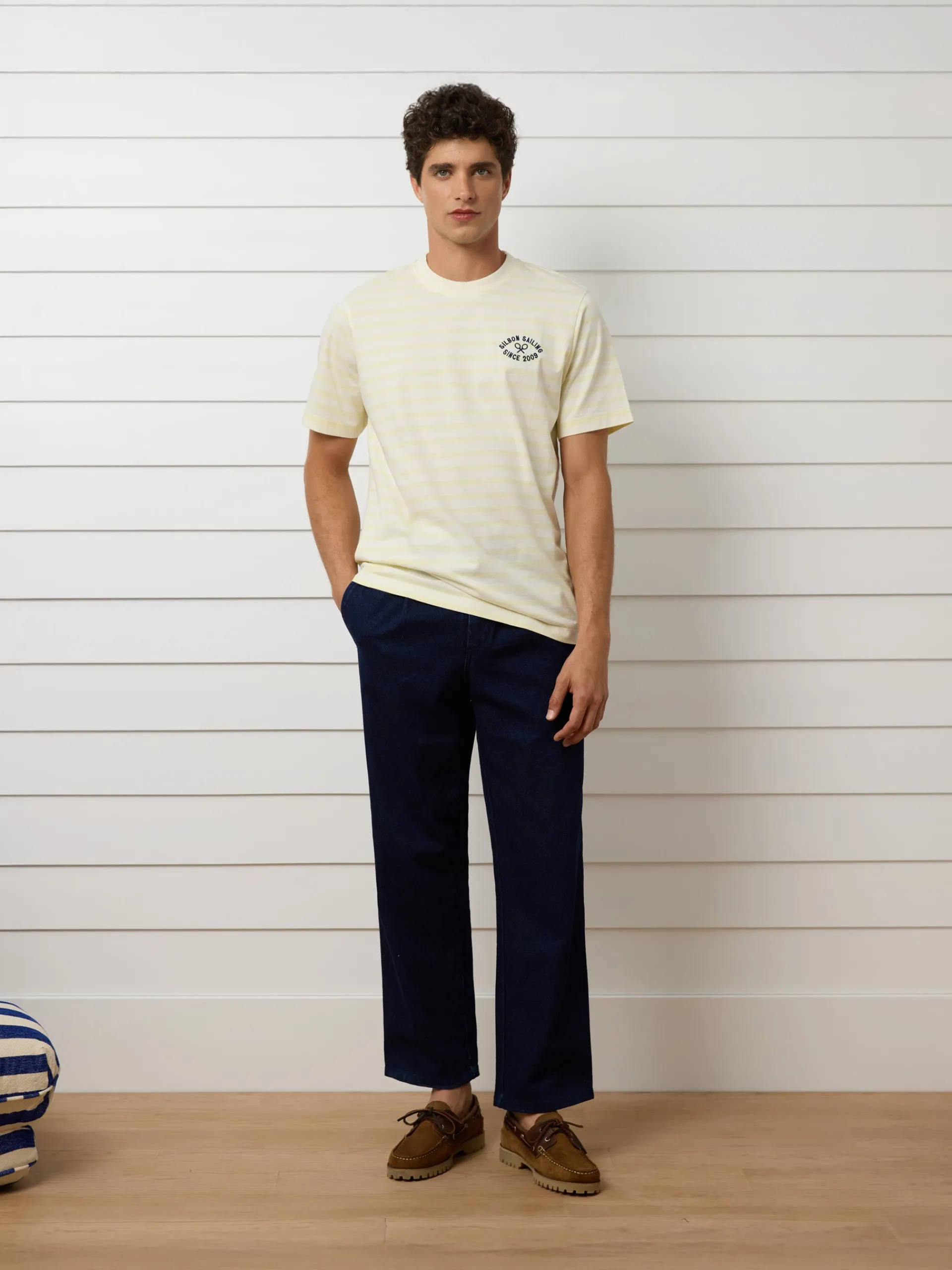 Silbon Smart Casual·Camisetas-Camiseta raya media Amarillo