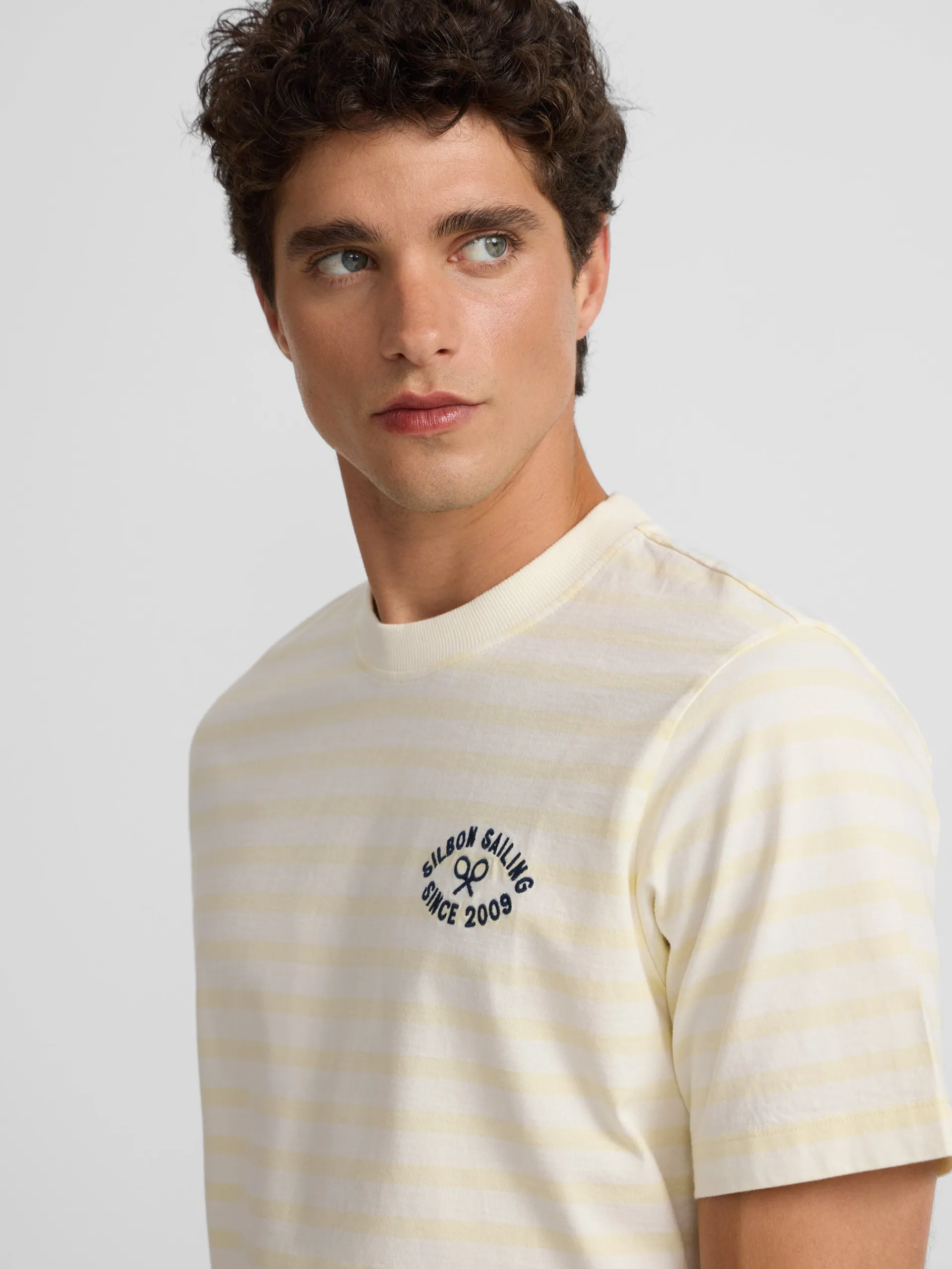Silbon Smart Casual·Camisetas-Camiseta raya media Amarillo