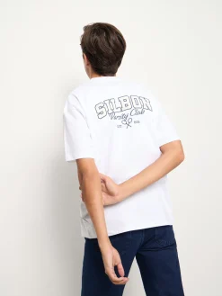 Silbon Camisetas|Smart Casual·Camisetas-Camiseta relaxed fit sport college Blanco