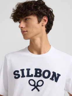 Silbon Smart Casual·Camisetas-Camiseta raqueta media blanca Blanco