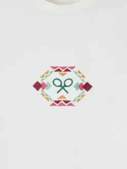 Silbon Camisetas, Polos Y Tops-Camiseta woman bordado etnico multicolor blanca Blanco