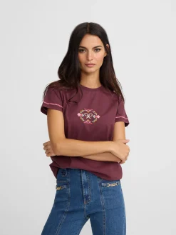 Silbon Camisetas, Polos Y Tops-Camiseta woman bordado etnico multicolor Granate