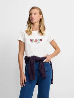 Silbon Camisetas, Polos Y Tops-Camiseta woman letras Blanca