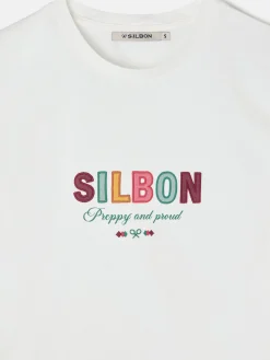 Silbon Camisetas, Polos Y Tops-Camiseta woman letras Blanca