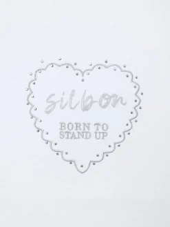 Silbon Camisetas, Polos Y Tops-Camiseta woman roll out corazon tachas Blanca