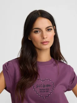 Silbon Camisetas, Polos Y Tops-Camiseta woman roll out corazon tachas Morado