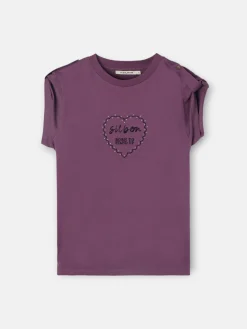 Silbon Camisetas, Polos Y Tops-Camiseta woman roll out corazon tachas Morado