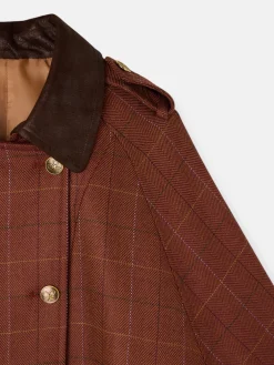 Silbon Abrigos Y Exterior-Capa detalles cuero cuadros marrones Rojo