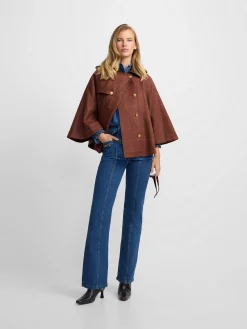 Silbon Abrigos Y Exterior-Capa detalles cuero cuadros marrones Rojo