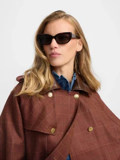 Silbon Abrigos Y Exterior-Capa detalles cuero cuadros marrones Rojo