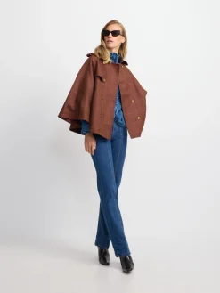 Silbon Abrigos Y Exterior-Capa detalles cuero cuadros marrones Rojo