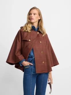 Silbon Abrigos Y Exterior-Capa detalles cuero cuadros marrones Rojo